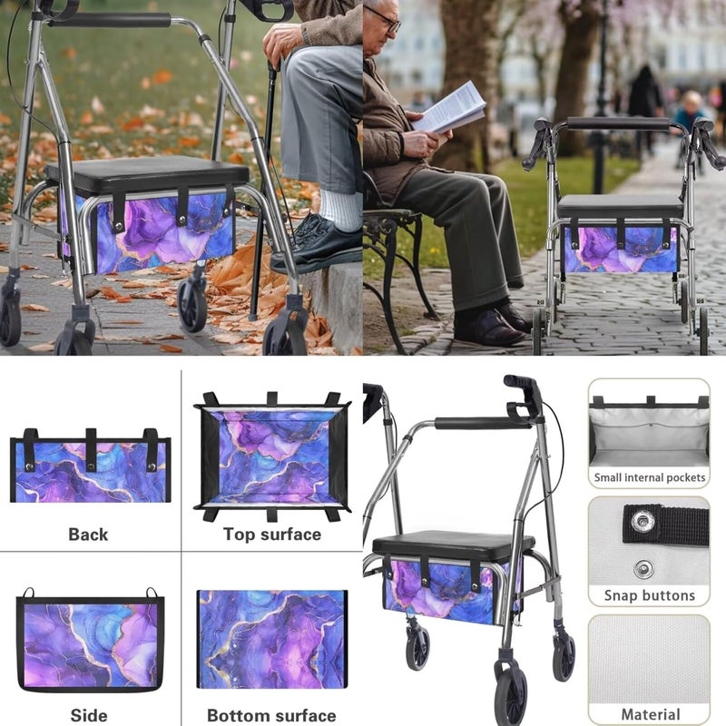 LedBack Walker Accessories Sets Wheelchair Bag for Seniors Rollator Walker Rollator Covers Purple Marble Print Walker Seat and Backrest Covers, Easy to Install - Image 5